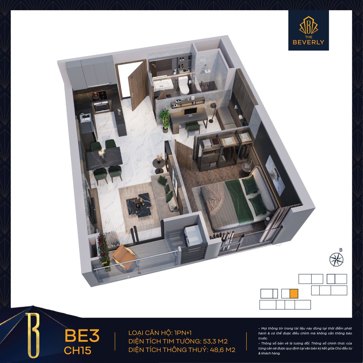 can-ho-1pn-1-the-beverly-3 Căn hộ 1PN+: Không gian sống thoáng đãng, có thể tận dụng khu vực đa năng linh hoạt.