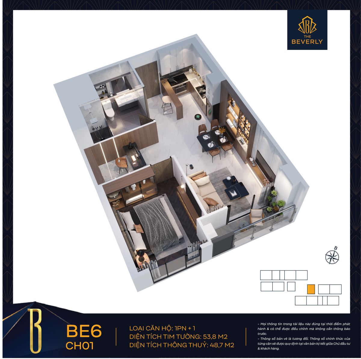 can-ho-1pn-the-beverly-4 Căn hộ 1PN+: Không gian sống thoáng đãng, có thể tận dụng khu vực đa năng linh hoạt.