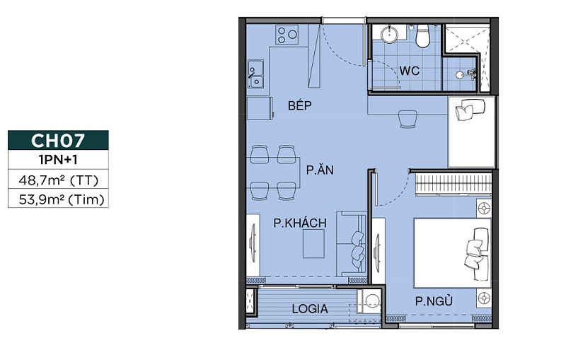 layout-1pn-the-beverly-1 Căn hộ 1PN+ (1 phòng ngủ + 1 không gian đa năng) tại The Beverly Vinhomes Grand Park