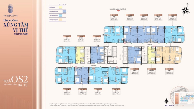 Tầng 4 - 13: Mặt bằng tầng 4 - 13 tòa OS2