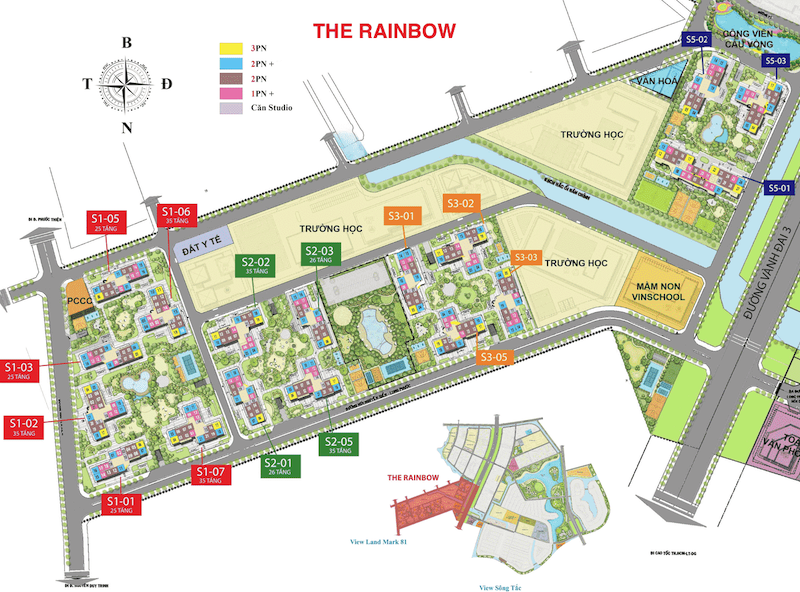 Mặt bằng toàn khu The Rainbow: Liên kết với các phân khu khác trong Vinhomes Grand Park, tạo nên một hệ sinh thái đô thị hiện đại.