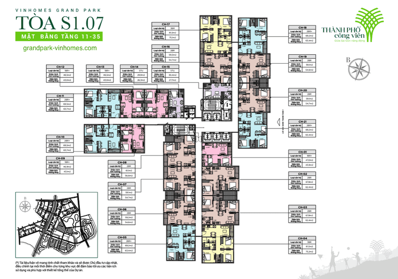 toa-s107-02 Mặt bằng tầng 11-35: Không gian đa dạng, tối ưu diện tích sử dụng.